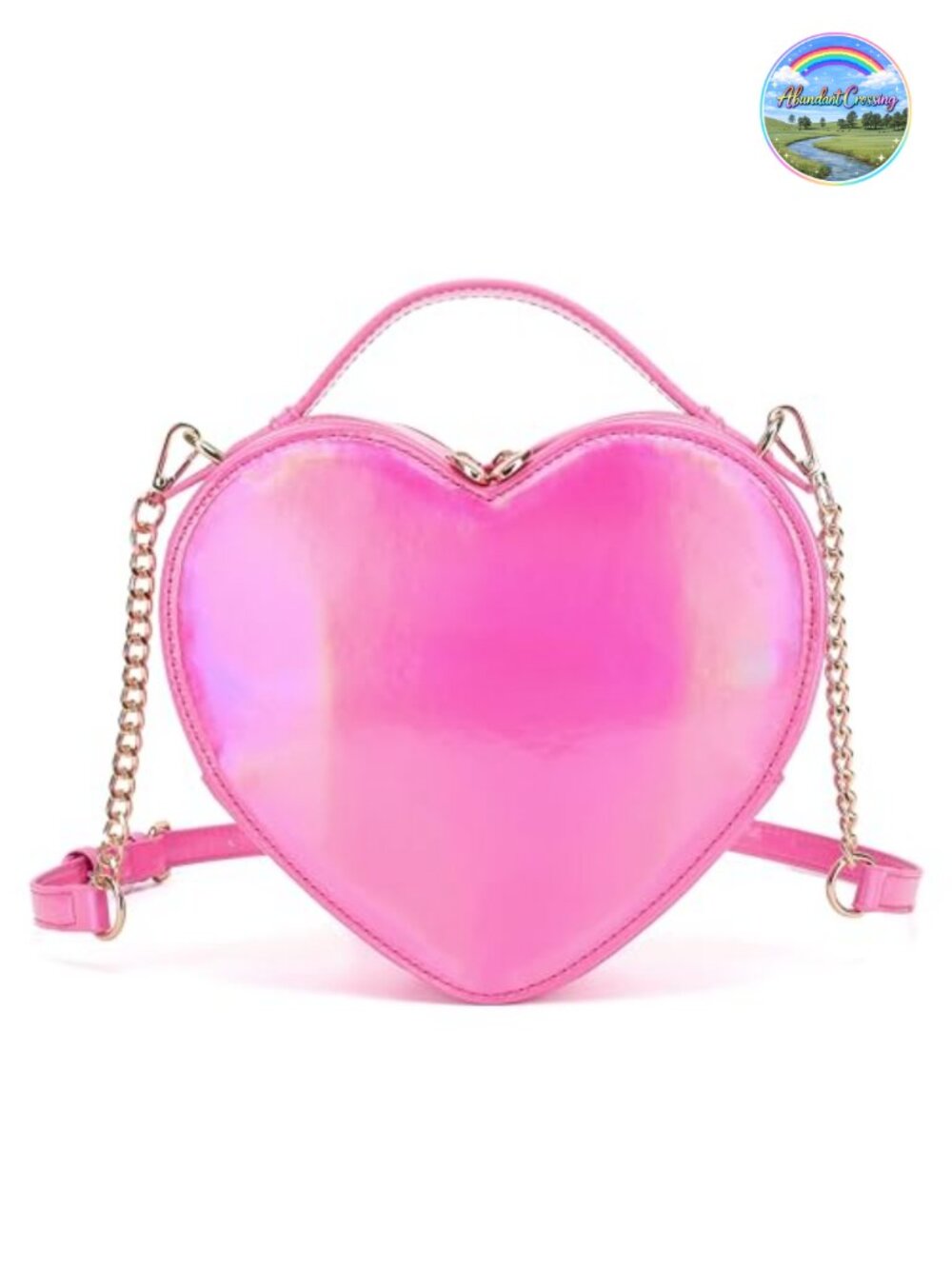 Heart Shaped Crossbody Purse Metallic PU Zip-Around Shoulder Bag